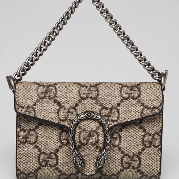 Gucci Beige/Ebony GG Supreme Canvas Dionysus Mini Wallet On Strap - Picture 1 of 11